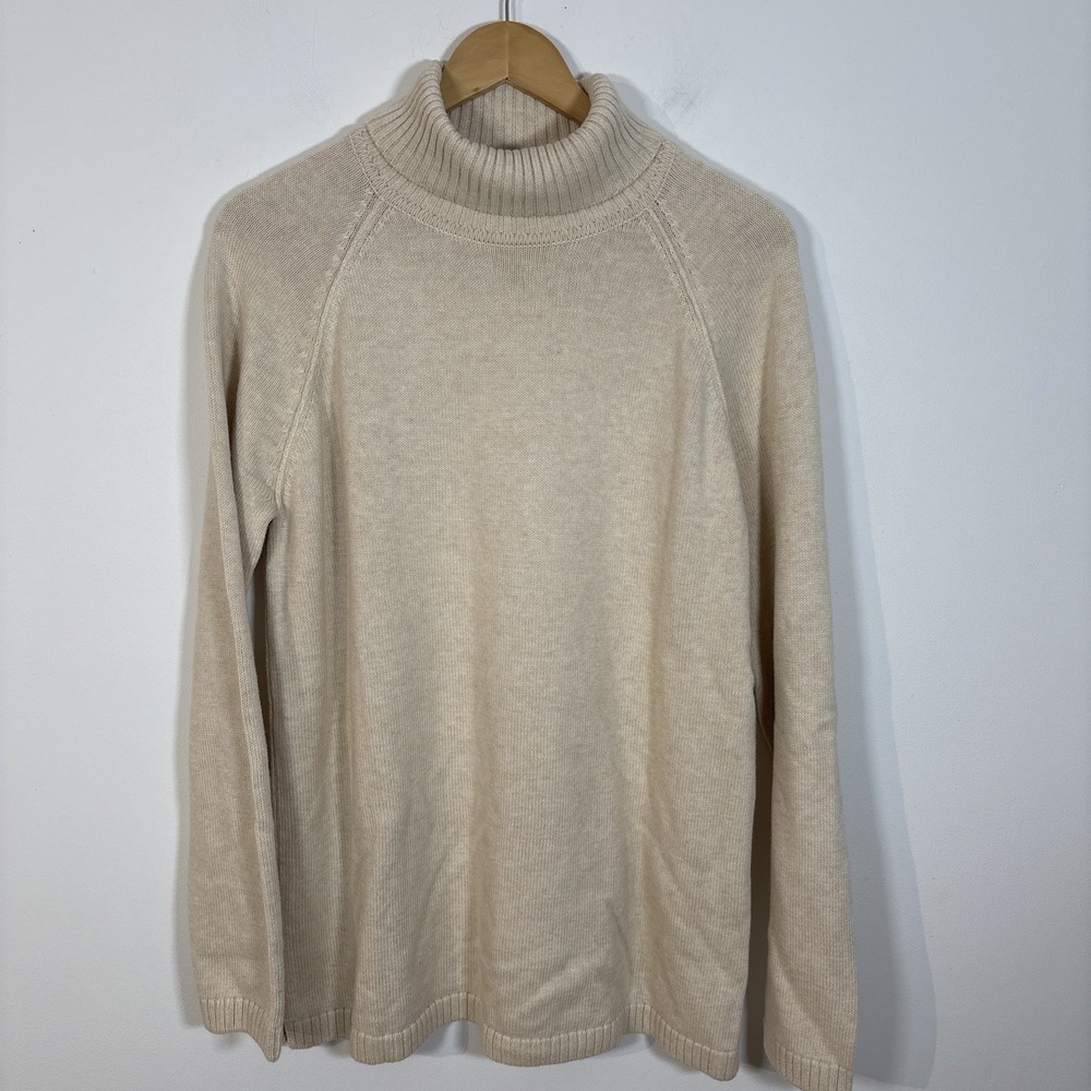 Vintage 90s Turtleneck Sweater Womens Large Cotton Cable Knit Minimal Preppy XL